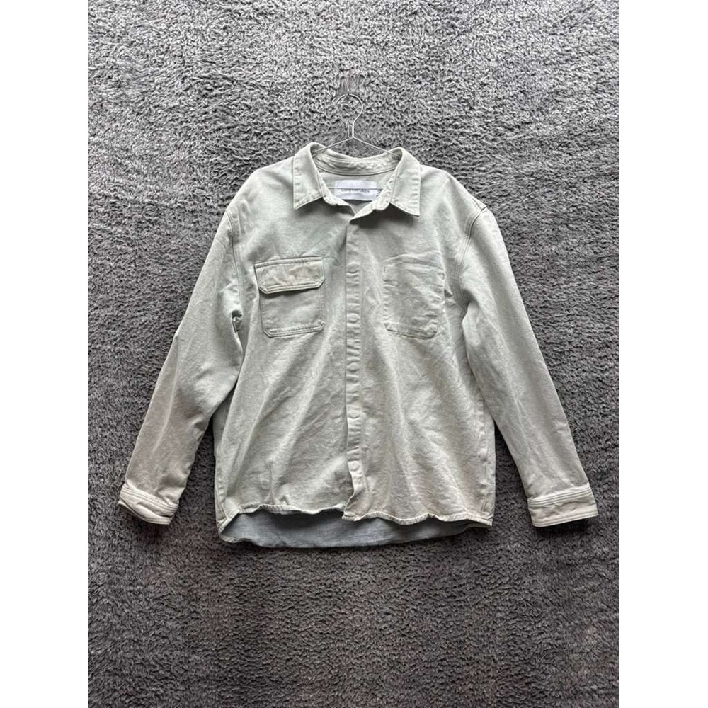 Calvin Klein Cotton Twill Button-Down Long Sleeve Shirt Light Grey Mens Size XL